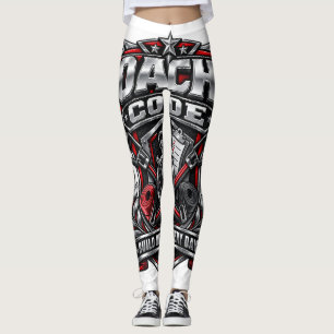 Coach's Code Metallic Fitness Emblem Logo Design Leggings