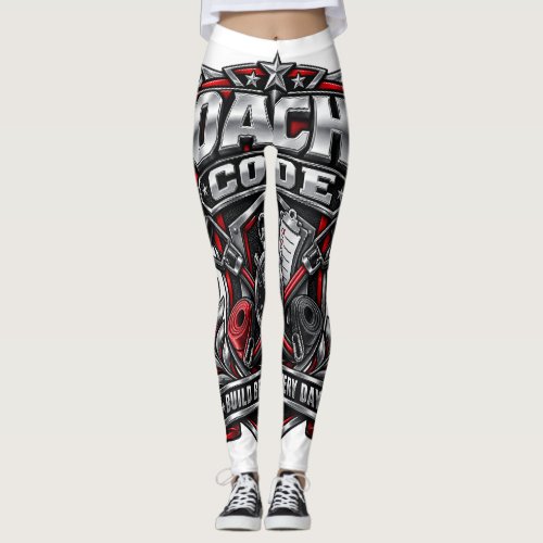 Coach's Code Metallic Fitness Emblem Logo Design Leggings