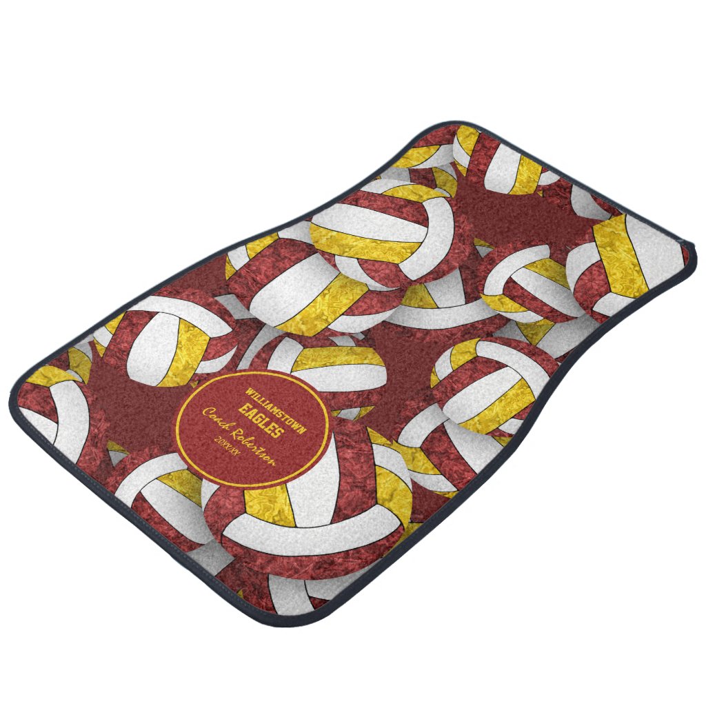 coach's name maroon gold volleyballs pattern car floor mats