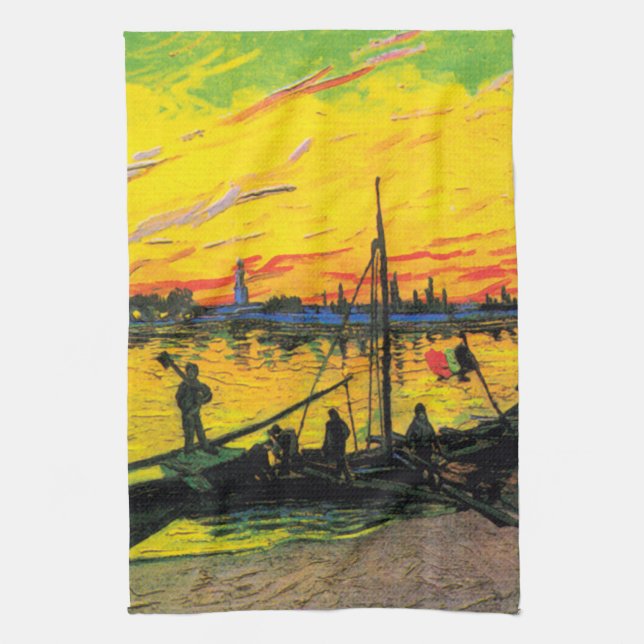 Coal Barges (F437) Van Gogh Fine Art Kitchen Towel (Vertical)