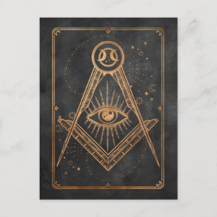 Coal black gold moon stars all seeing eye moon postcard