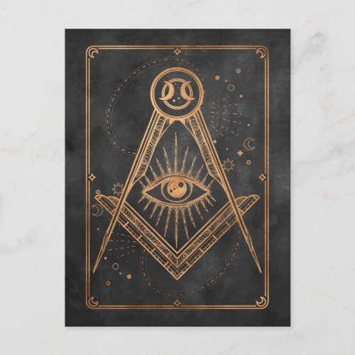 Coal black gold moon stars all seeing eye moon postcard