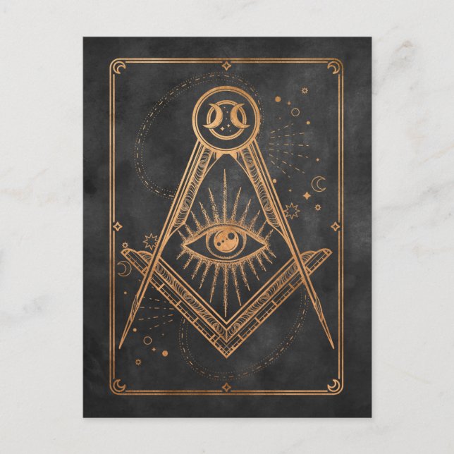 Coal black gold moon stars all seeing eye moon postcard (Front)