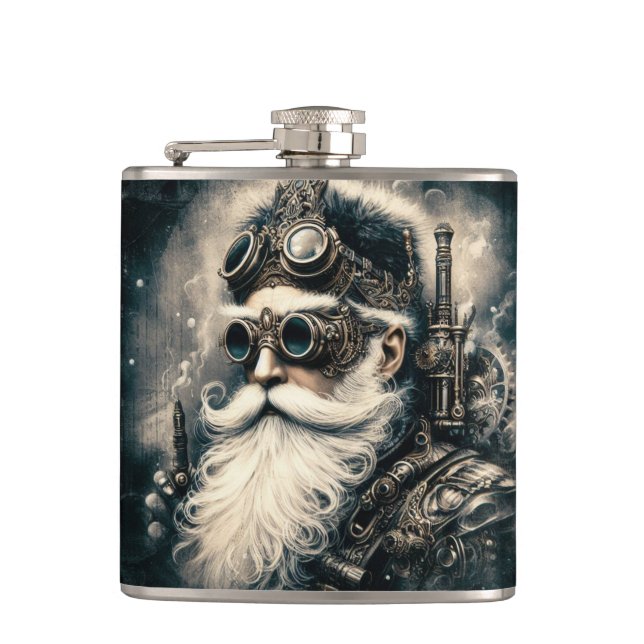 Coal-infused Claus: Steampunk Santa Flask (Front)