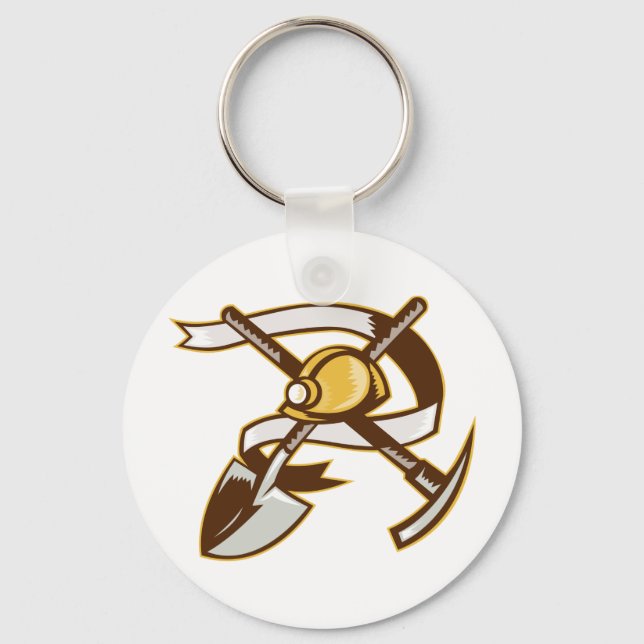 coal miner hardhat spade shovel pickax keychain (Front)