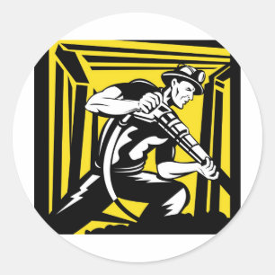 coal miner jack pneumatic drill retro classic round sticker