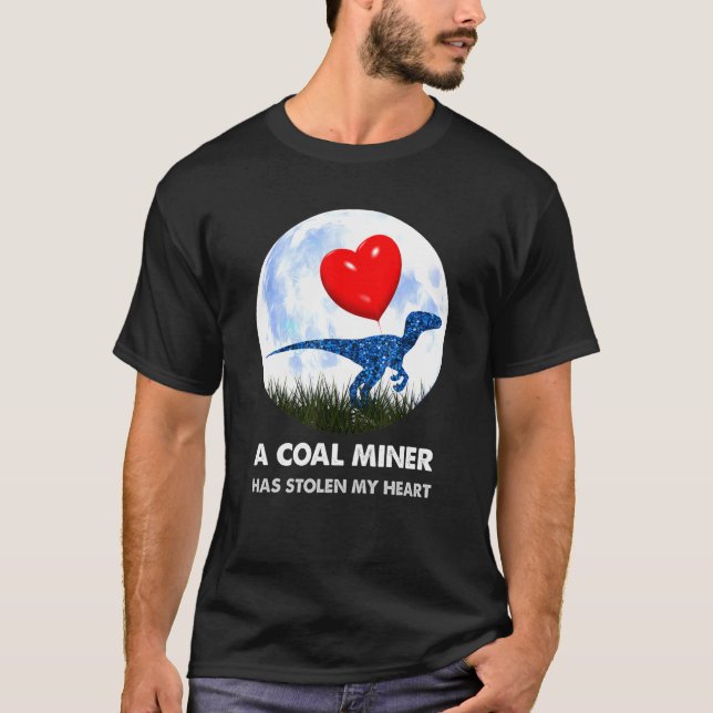 Coal Miner t rex Dinosaur humor T-Shirt (Front)