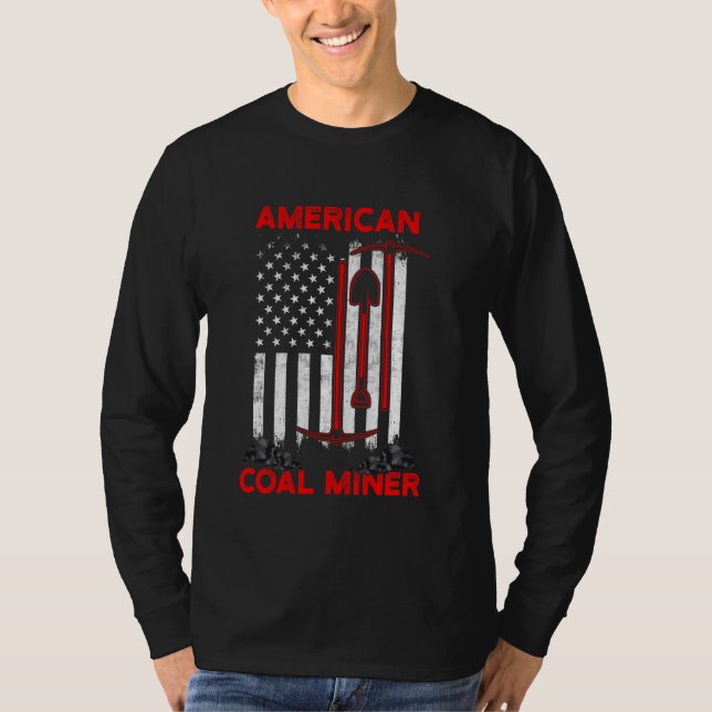 Coal Miner Us Flags Funny Mining Mine Worker T-Shirt (Front)