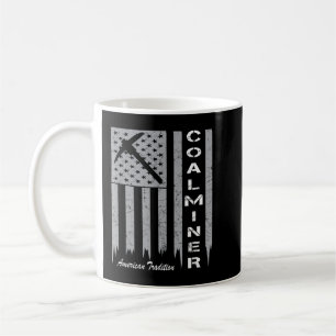Coal Miner with American Flag for Proud Coal Mine Coffee Mug