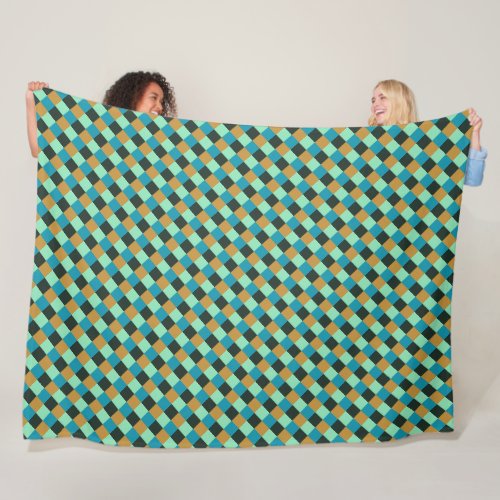 Coal Ochre Teal Green Blue Plaid Fleece Blanket