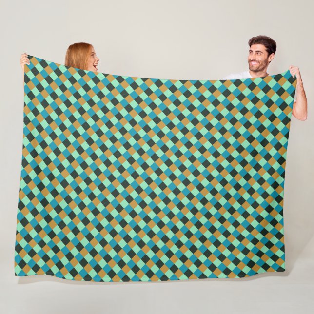 Coal Ochre Teal Green Blue Plaid Fleece Blanket (In Situ)