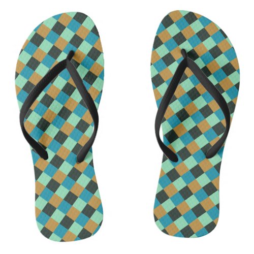 Coal Ochre Teal Green Blue Plaid Flip Flops