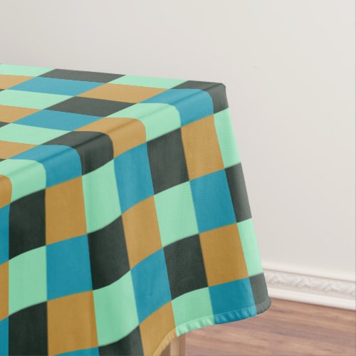 Coal Ochre Teal Green Blue Plaid Tablecloth