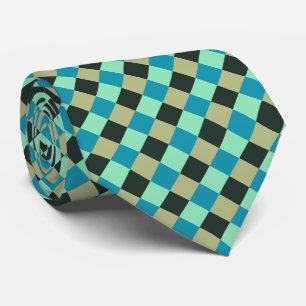 Coal Olive Teal Green Blue Aqua Turquoise Plaid Tie