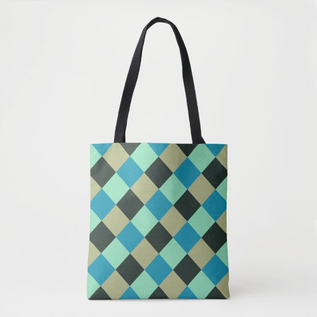 Coal Olive Teal Green Blue Aqua Turquoise Plaid Tote Bag (Front)