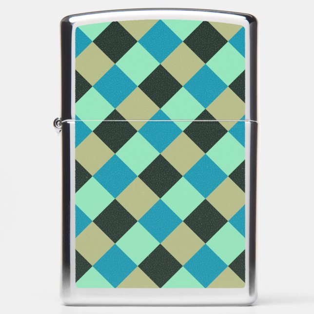 Coal Olive Teal Green Blue Aqua Turquoise Plaid Zippo Lighter (Front)