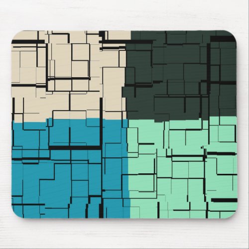 Coal White Teal Green Aqua Blue Modern Pattern Mouse Pad