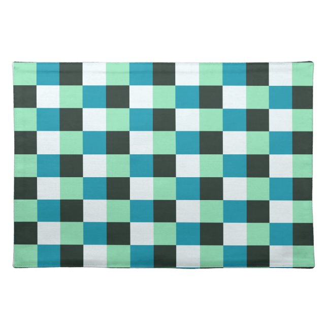 Coal White Teal Green Aqua Blue Modern Pattern Placemat (Front)