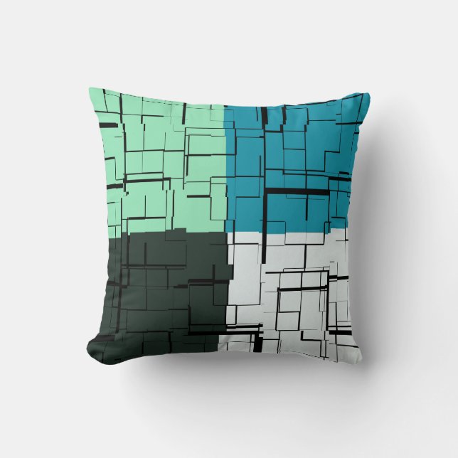 Coal White Teal Green Aqua Blue Modern Pattern Throw Pillow (Front)
