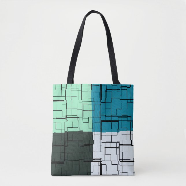 Coal White Teal Green Aqua Blue Modern Pattern Tote Bag (Front)