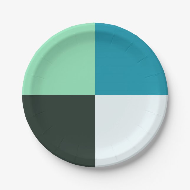 Coal White Teal Green Blue Aqua Turquoise Paper Plates (Front)