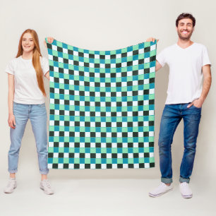 Coal White Teal Green Blue Aqua Turquoise Plaid Fleece Blanket