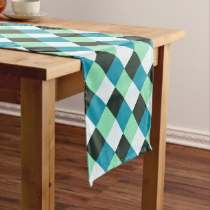 Coal White Teal Green Blue Aqua Turquoise Plaid Short Table Runner
