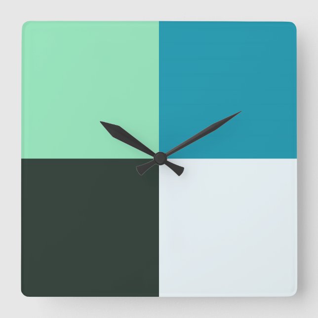 Coal White Teal Green Blue Aqua Turquoise Square Wall Clock (Front)