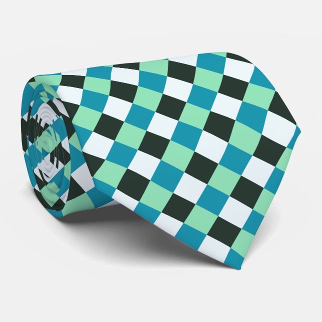 Coal White Teal Green Blue Aqua Turquoise Tie (Rolled)