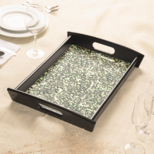 Coarse greenish sepia mosaic layers and sparkles serving tray