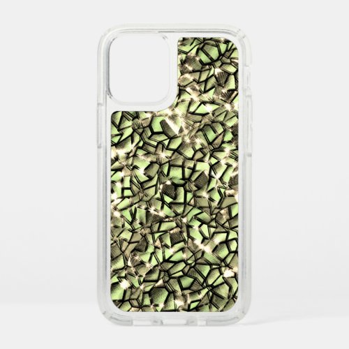 Coarse greenish sepia mosaic layers and sparkles speck iPhone 12 mini case