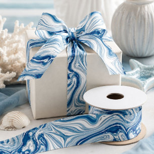 coast beach nautical watercolor navy blue swirls satin ribbon