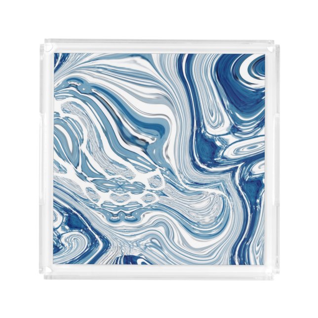 coast beach nautical waves watercolor blue swirls acrylic tray (Front)