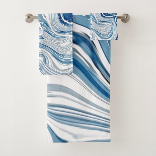 coast beach nautical waves watercolor blue swirls bath towel set