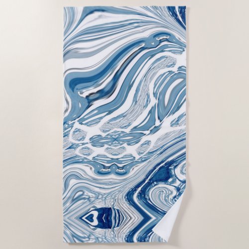 coast beach nautical waves watercolor blue swirls beach towel