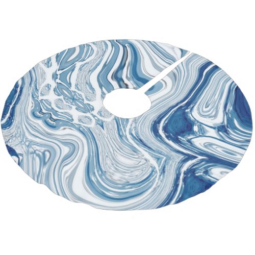 coast beach nautical waves watercolor blue swirls brushed polyester tree skirt