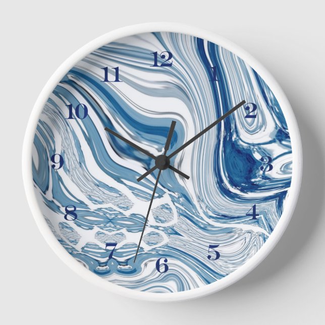 coast beach nautical waves watercolor blue swirls clock (Front)