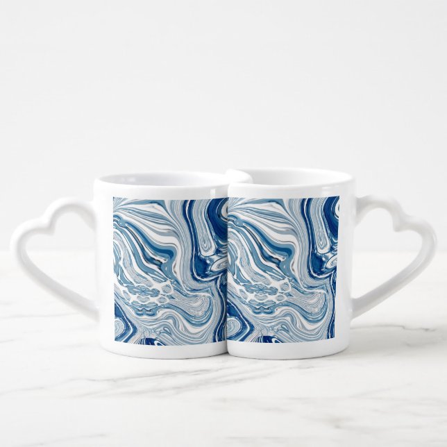coast beach nautical waves watercolor blue swirls coffee mug set (Front Nesting)