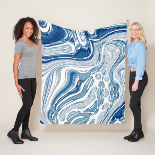 coast beach nautical waves watercolor blue swirls fleece blanket