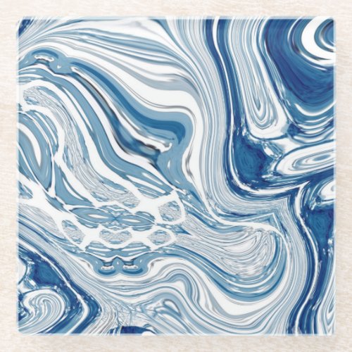 coast beach nautical waves watercolor blue swirls glass coaster