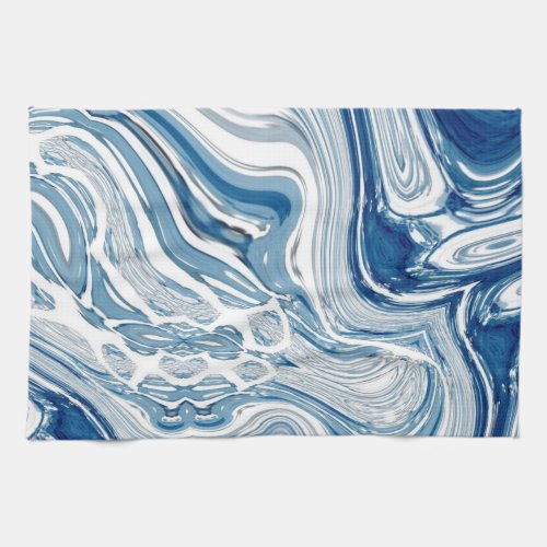 coast beach nautical waves watercolor blue swirls kitchen towel