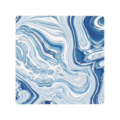 coast beach nautical waves watercolor blue swirls metal print