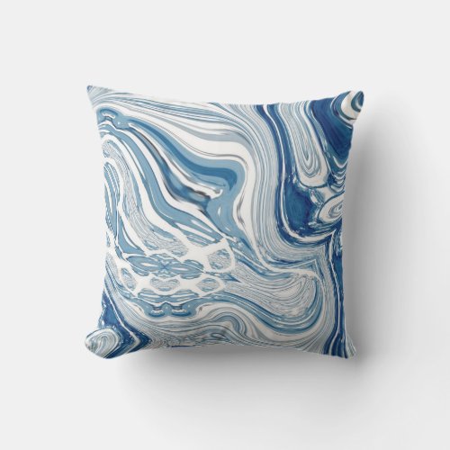 coast beach nautical waves watercolor blue swirls outdoor pillow
