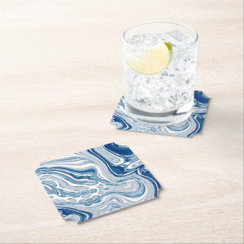 coast beach nautical waves watercolor blue swirls paper coaster