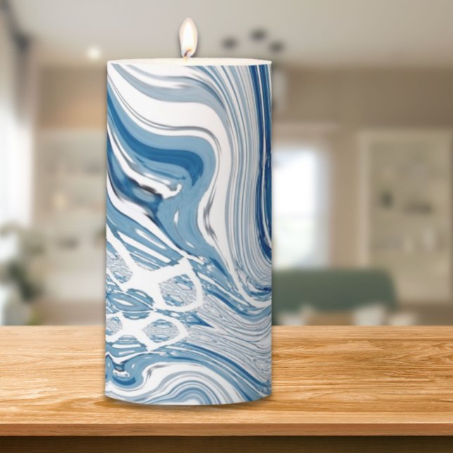 coast beach nautical waves watercolor blue swirls pillar candle (coast beach nautical waves watercolor blue swirls pillar candle)