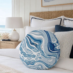 coast beach nautical waves watercolor blue swirls round pillow