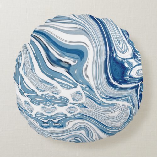 coast beach nautical waves watercolor blue swirls round pillow