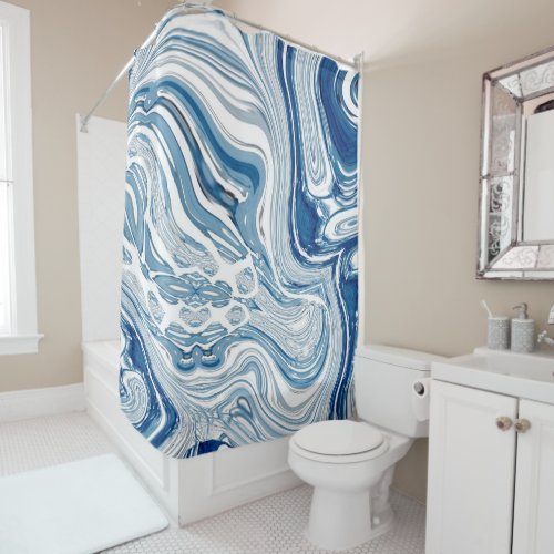 coast beach nautical waves watercolor blue swirls shower curtain