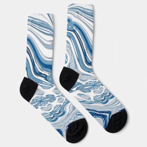 coast beach nautical waves watercolor blue swirls socks