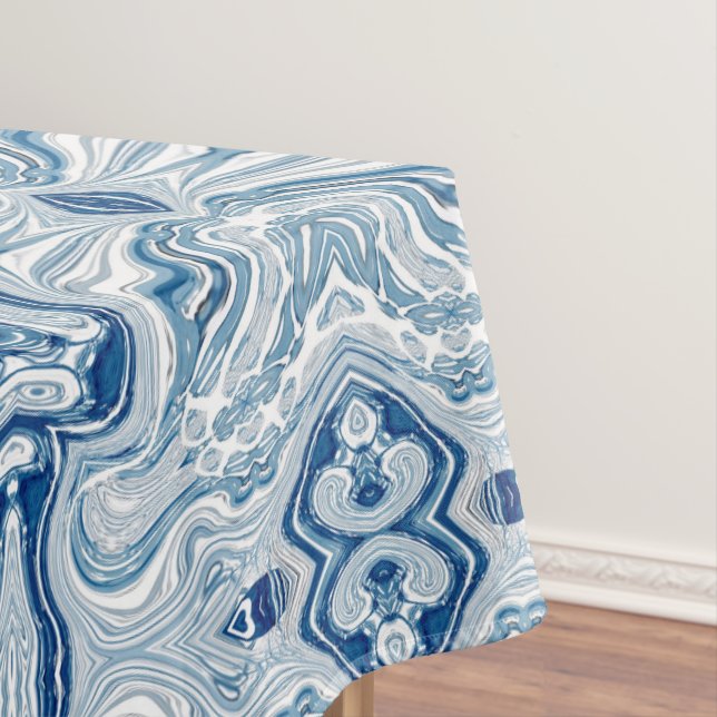 coast beach nautical waves watercolor blue swirls tablecloth (In Situ)